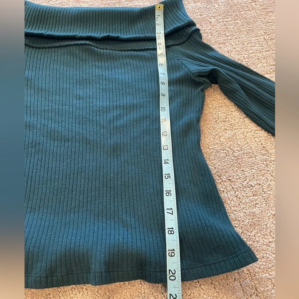 Madewell Ribbed Off-the-Shoulder Top, Teal Blue, Long Sleeve, Soft, Size Large, - Picture 8 of 13